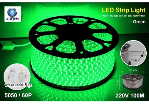 ไฟท่อเหลี่ยม IWC-5050-6mm-60P-220V-100M-GREEN